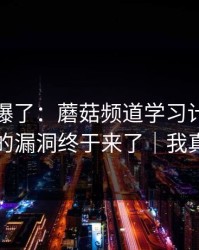 上个月爆了：蘑菇频道学习计划，被我发现的漏洞终于来了｜我真的服了