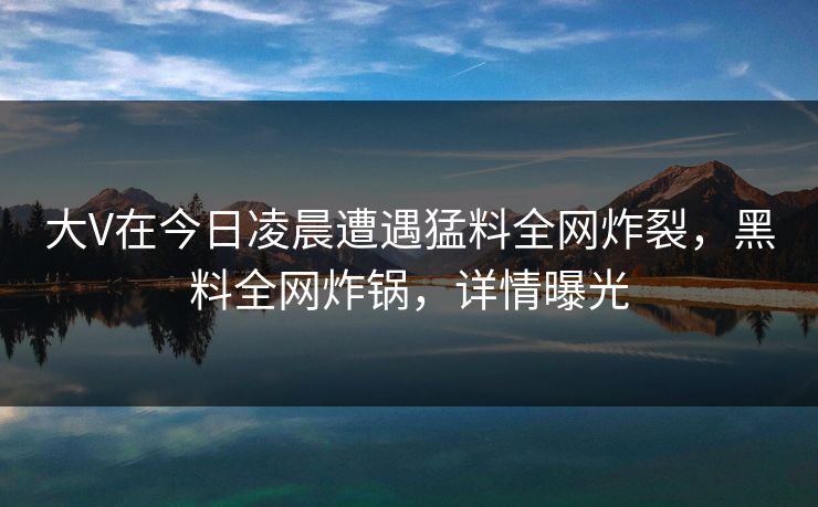 大V在今日凌晨遭遇猛料全网炸裂，黑料全网炸锅，详情曝光