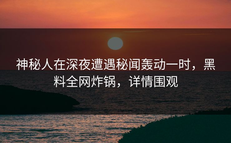 神秘人在深夜遭遇秘闻轰动一时，黑料全网炸锅，详情围观