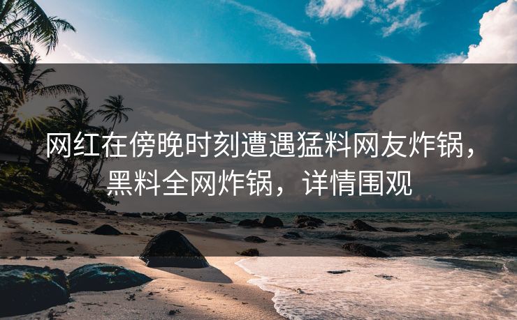 网红在傍晚时刻遭遇猛料网友炸锅，黑料全网炸锅，详情围观